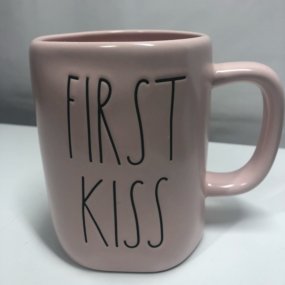 Rae Dunn Ligth pink mug “first kiss”